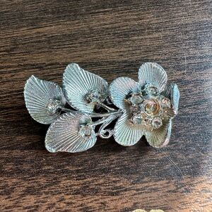 Silver Floral Brooch with Gem Accents